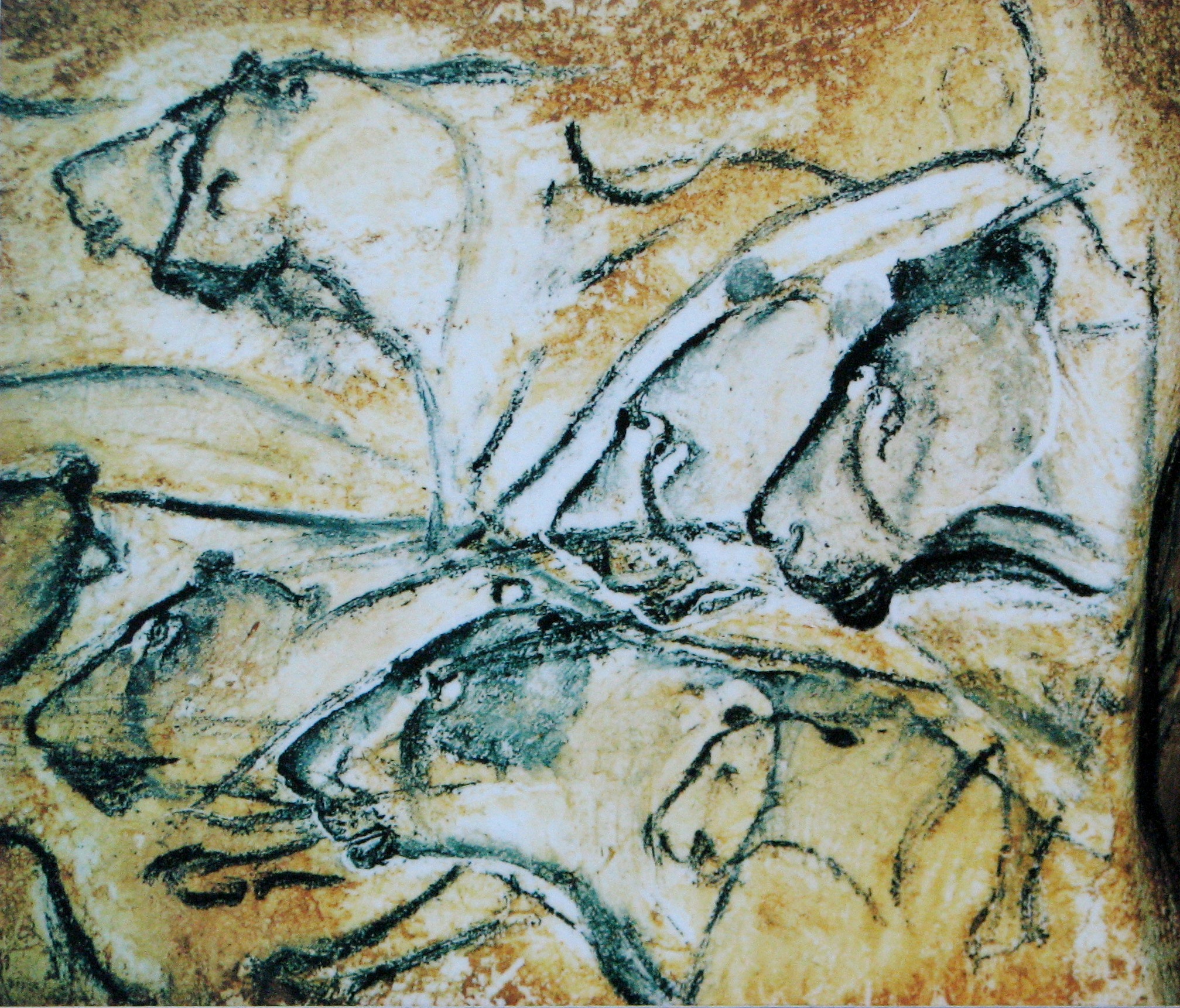 Reproduction muséographique de lions peints de la grotte Chauvet