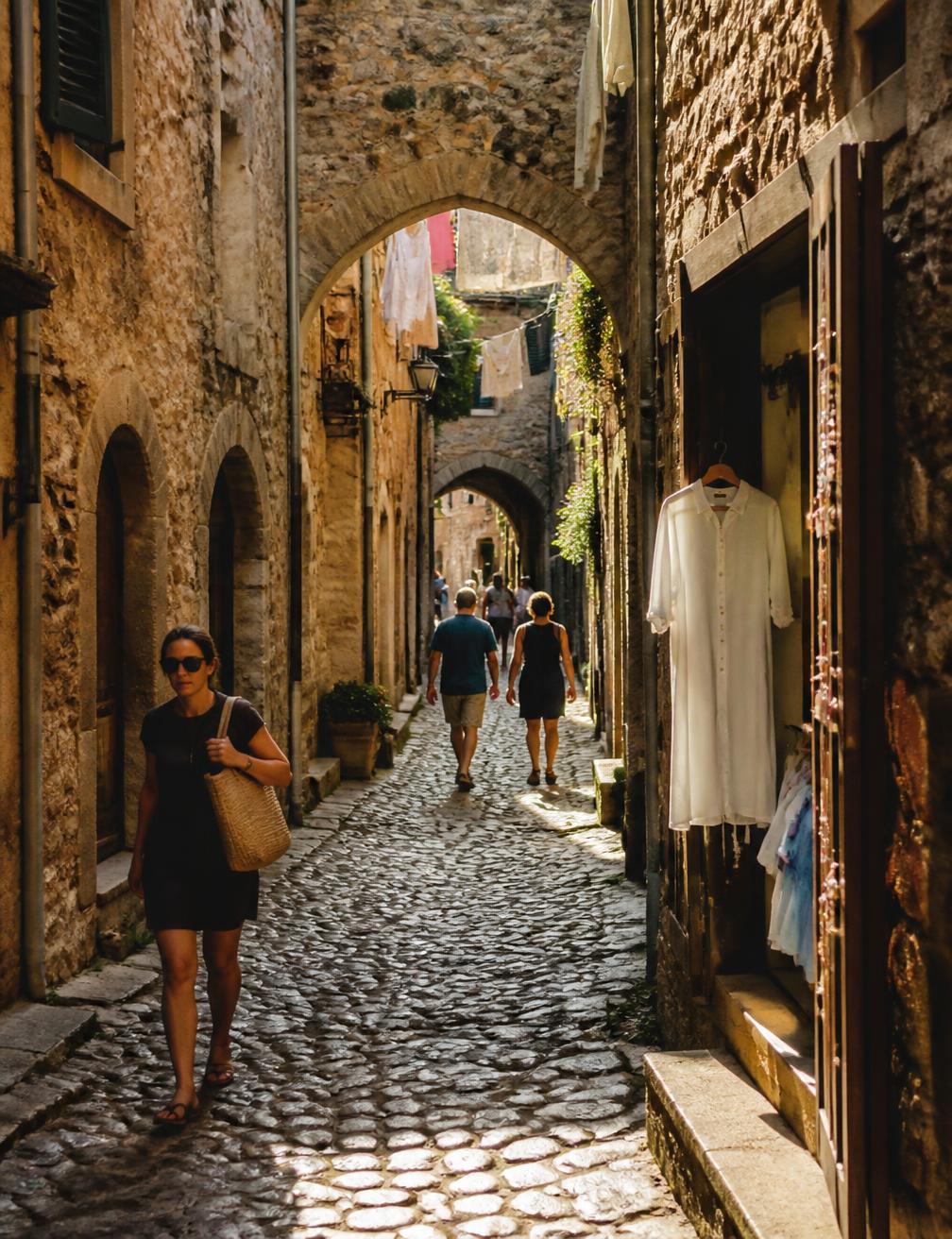 Illustration d'ambiance : ruelle de pierre en fin d'après-midi
